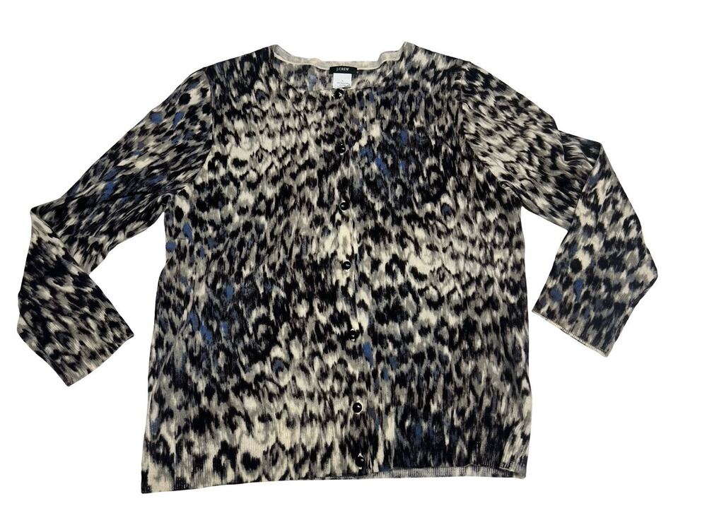 Y2K J. Crew Abstract Merino Wool Lightweight Cardigan Sweater Size L Vtg